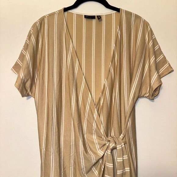ASOS Women’s Tan White Stripe Jersey Wrap Dress Size 8 EUC - Picture 3 of 10
